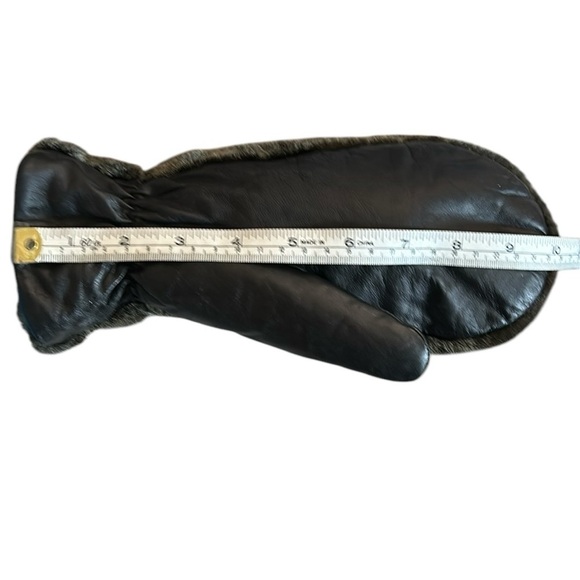 Primaloft Plush Brown Ski Mittens with Genuine Leather and Braided Trim - Picture 6 of 9